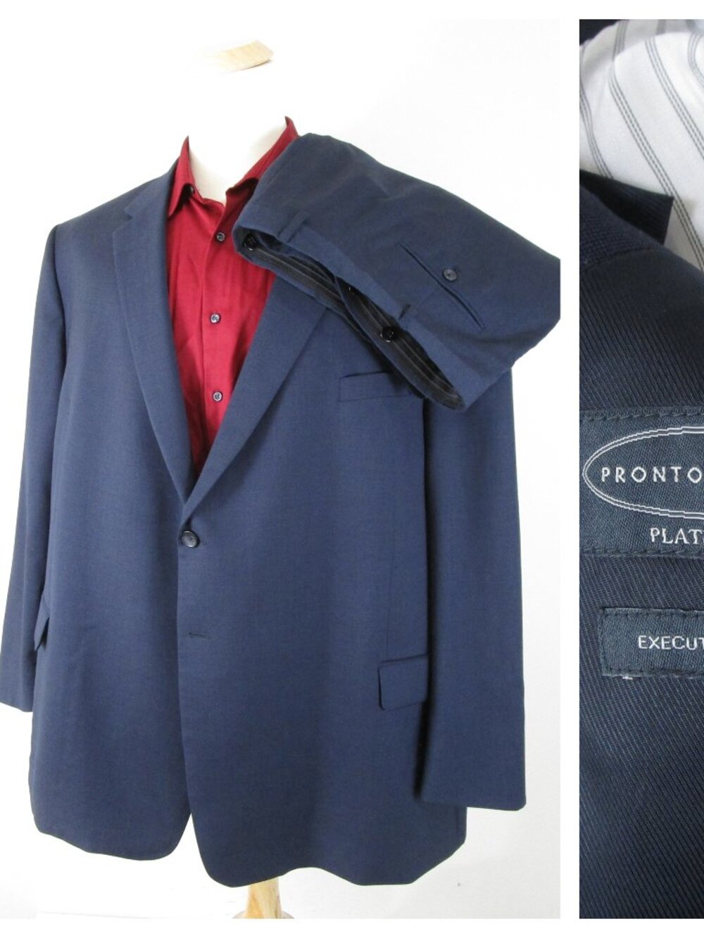 Pronto Uomo Excecutive Mens Navy Gray Two Button Wool Suit 56R Pants 50 X 30